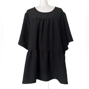 Arula Plus Size Three Tier Short Sleeve Top In Black